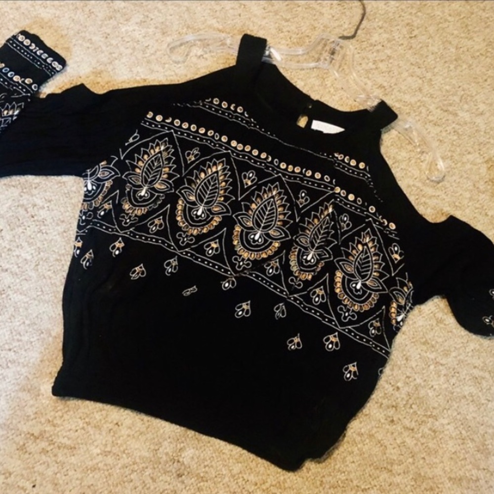 Patrons of Peace Black & Gold Cold Shoulder Blouse